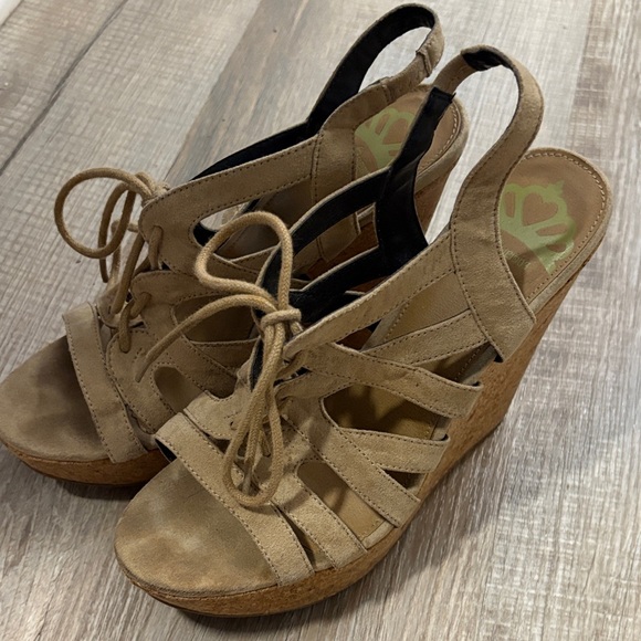 Fergalicious Shoes - Fergalicious Tan Lace-Up Wedge Sandals